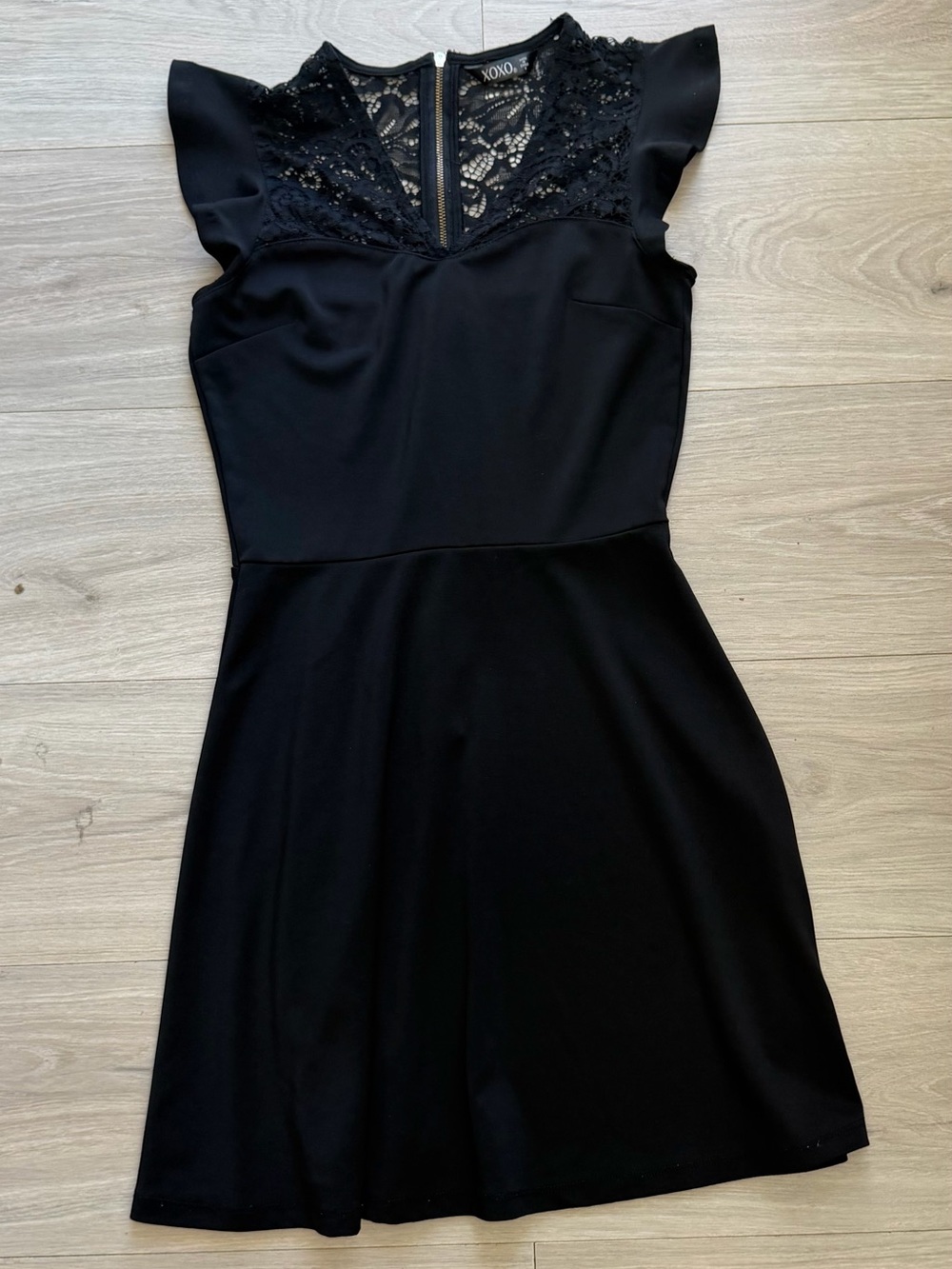 XOXO Black Lace Yoke Fit & Flare Mini Dress